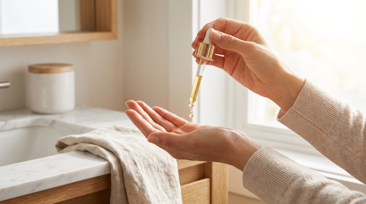 スポイトを持つ女性の手元_美容液選び